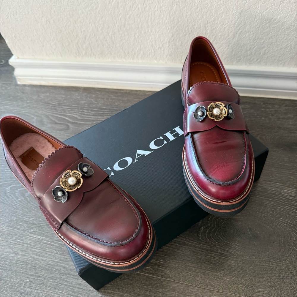 Coach Burgundy Loafers with Floral Detail